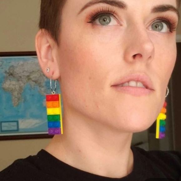 LEGO Rainbow Brick Dangle Earrings - Picture 5 of 5